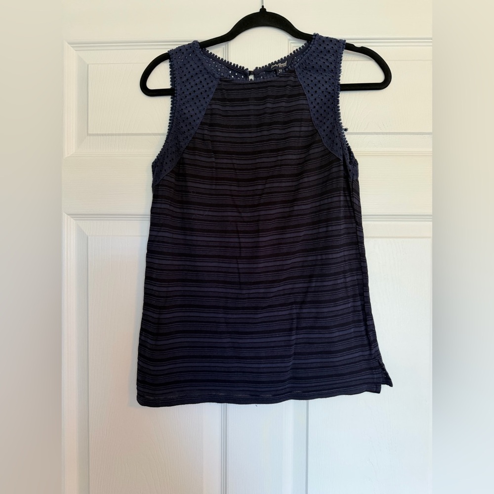 Lucky Brand Women's Blue Striped Sleeveless Tank Top, Size XS Eyelet Detailing